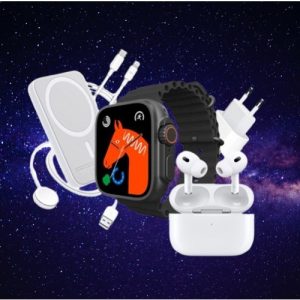 Ultra Smartwatch Unique Combo With Airpod- Powerbank- Phone Charger & Cable- model X8- Black Strap